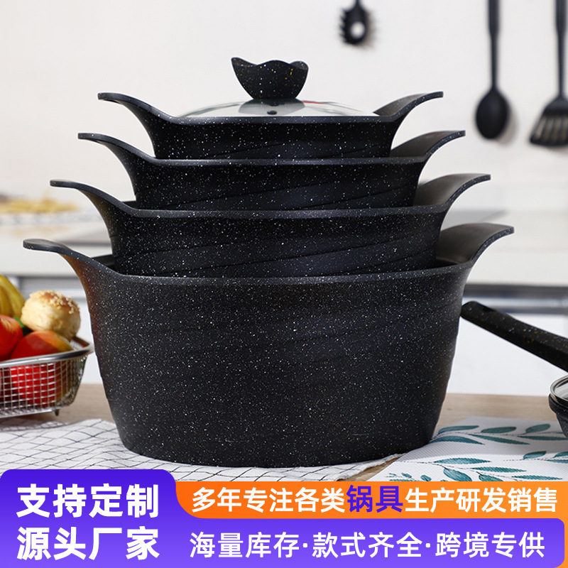 Venta al por mayor de fábrica maifan traje de olla de piedra antiadherente wok sartén combinación de olla de regalo