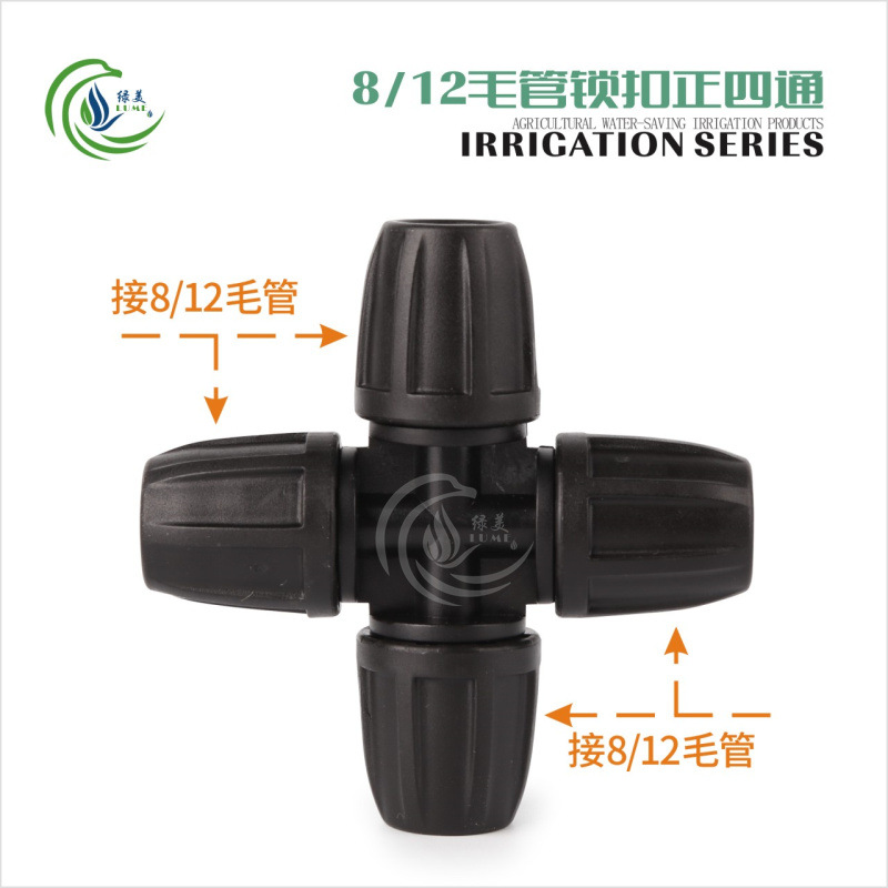 8/12 accesorios de tubo capilado a través del codo de tres vías 9/12 accesorios de riego automático de tubo capilado accesorios de tubería de riego de jardinería