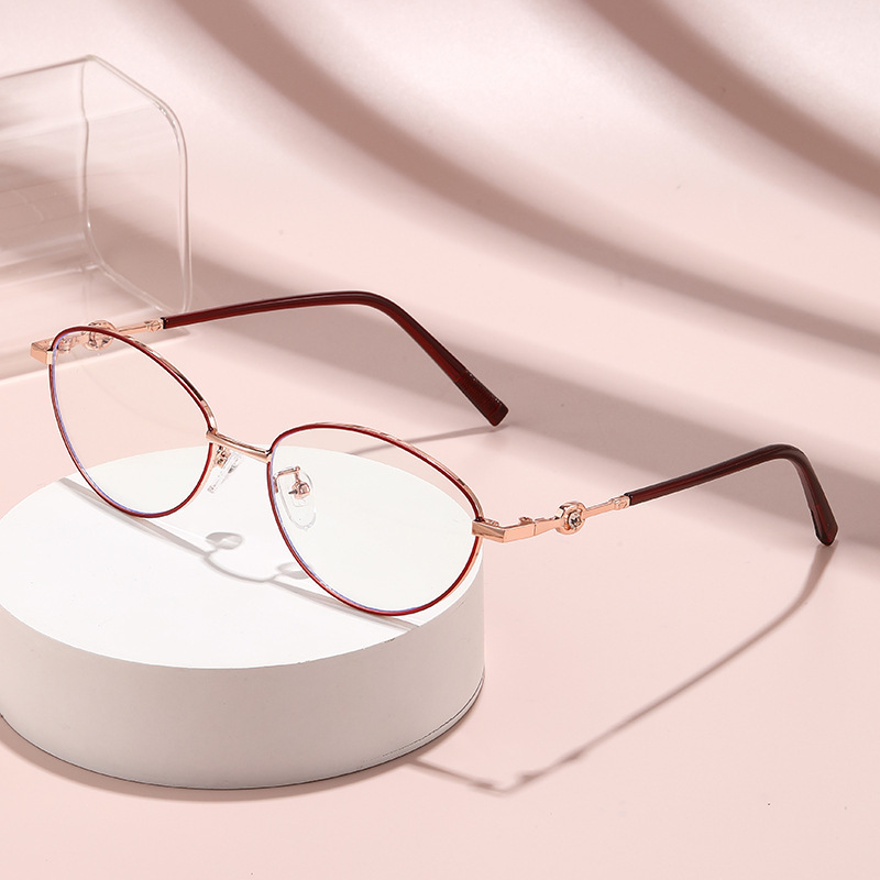 新しい超軽量小型フレーム老眼鏡、抗青色光痩身、ファッショナブルな老眼鏡、無地の楕円形の金属製のハイエンドメガネフレーム|undefined