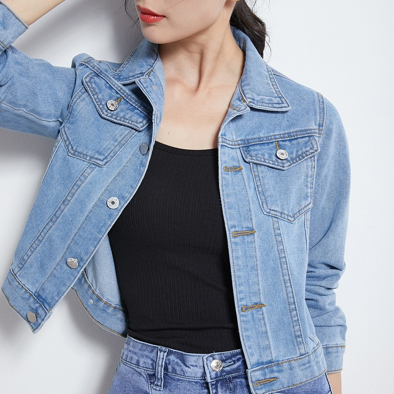 Denim Jacket Women's 2025 Spring & Fall New Korean Style Pure Color Long-Sleeved Lapel Short Slim Versatile Jacket Top Trendy
