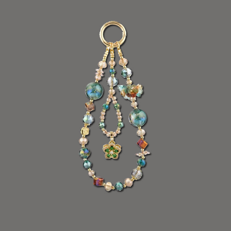 Crystal Beaded Butterfly Flower Phone Charm, Fashionable and Sweet Gourd Wrist Chain with a High-End Feel, Crystal Gourd