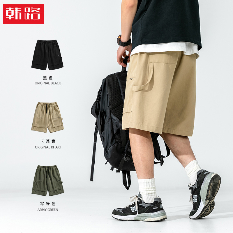 Korean-Style Men's Work Shorts 2025 Summer New Sports Design with Ribbon Five-Point Casual Pants