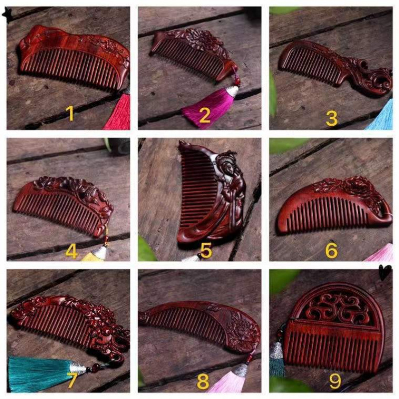 小叶紫檀木梳按摩梳子复古风婚庆情侣妈妈女朋友老婆家用雕花抓周