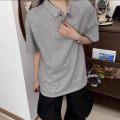 2025 新しい男性と女性のポロ襟半袖ルーズニットセーターボトムセーター半袖カジュアルアウターショルダー
