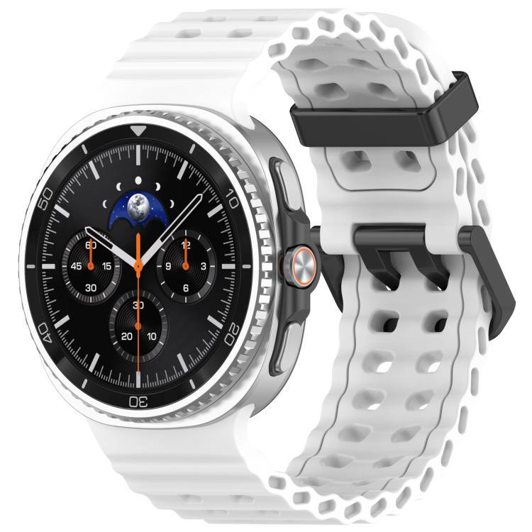 Correa de silicona transpirable de doble fila para reloj Samsung Watch8 marino sólido diseño de botón negro