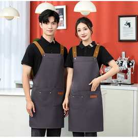 工装呢可调节H背带现货批发围裙烘焙蛋糕店超市奶茶店专用