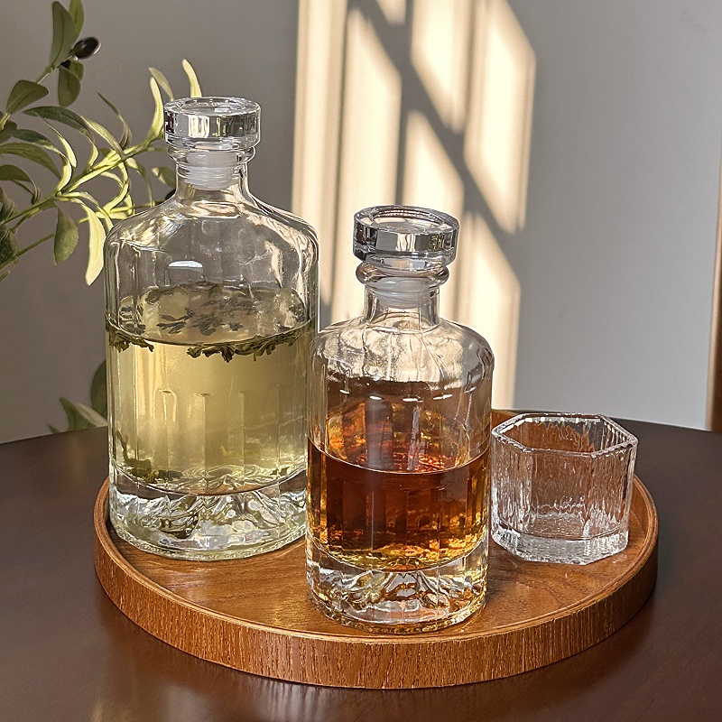 创意观山冷萃咖啡杯新中式茶馆玻璃瓶酒瓶小酒杯托盘套装分装容器