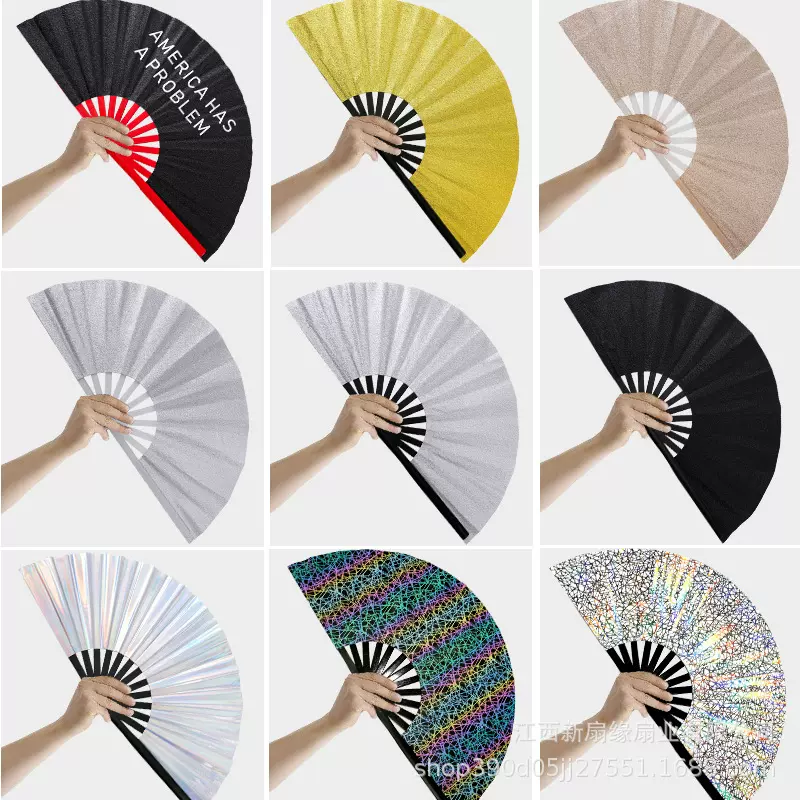 pvc幻彩功夫扇33厘米高档竹骨反光布功夫扇外贸优选亚马逊超卖