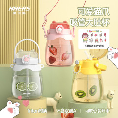 ハルスのプラスチックの宇宙の大きい腹のコップの女子学生のtritanのかわいい猫の爪の高温に耐える高い顔の値のストローのコップ