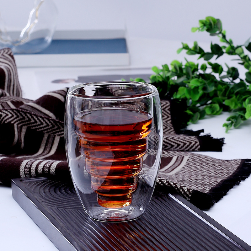 Borosilicato transparente taza de cerveza Oficina vidrio creativo bebida fría taza de cerveza de doble capa forma de vidrio