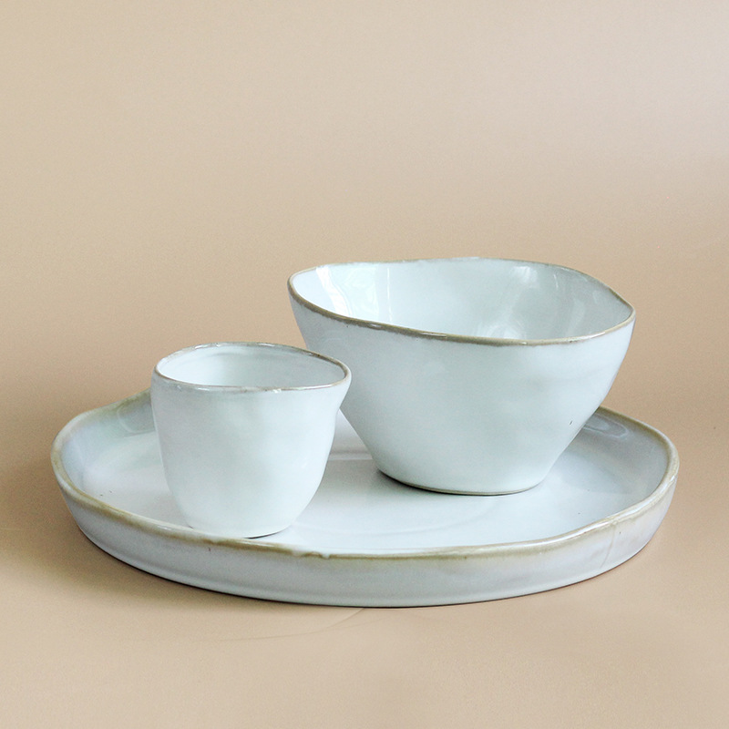 Nordic Simple White Glaze Kiln Change Tableware Salah Bowl Dinner Plate Steak Plate Soup Bowl Advanced Sense Ceramic Tableware