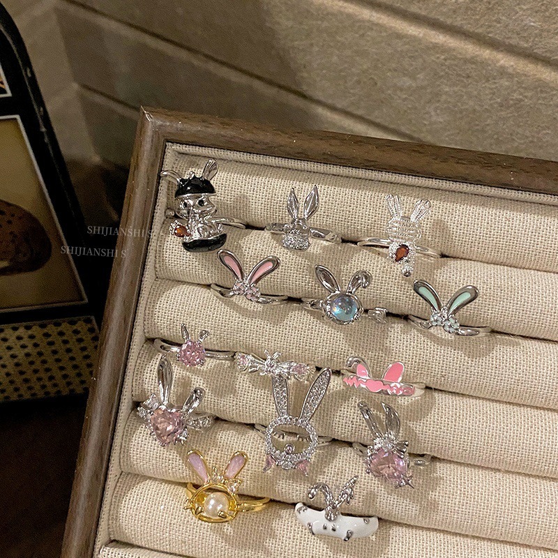 "Rabbit Pearl" Girly Silver Rabbit Series Ring Accessories, Cute and Sweet, Small and Creative Design, Versatile Ring