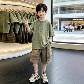 男童短袖迷彩工装裤套装夏季新款儿童帅气运动两件套中大童衣服