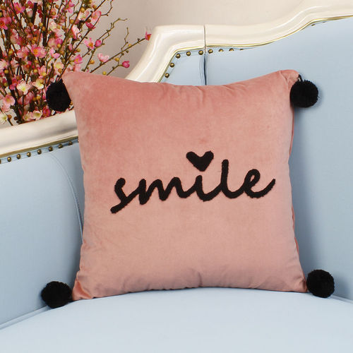 Girly style crystal velvet embroidered letter pillow for home living room square ball sofa cushion bedroom window pillow