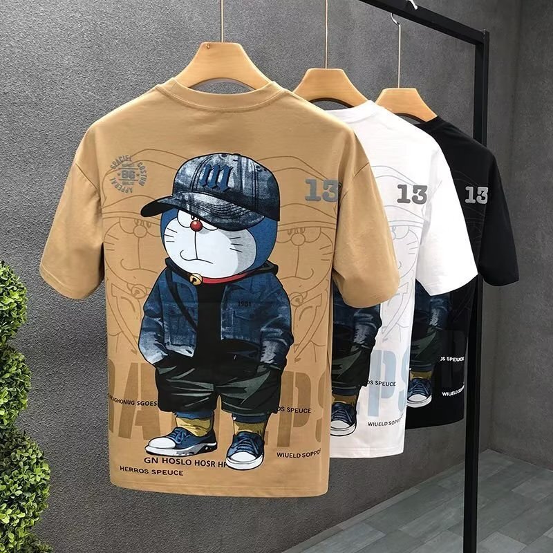 High-End Printed Men's Short-Sleeved T-Shirt Half-Sleeved Summer Men's Handsome Trendy Brand Cartoon T-Shirt Top Summer