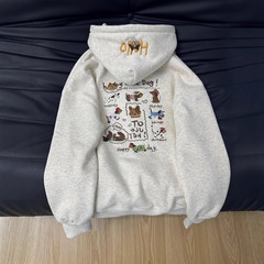 重工刺繍アニメの子犬のパーカーの女性のベルベットの厚い潮ins春秋の新型のアメリカのゆるい帽子のコート