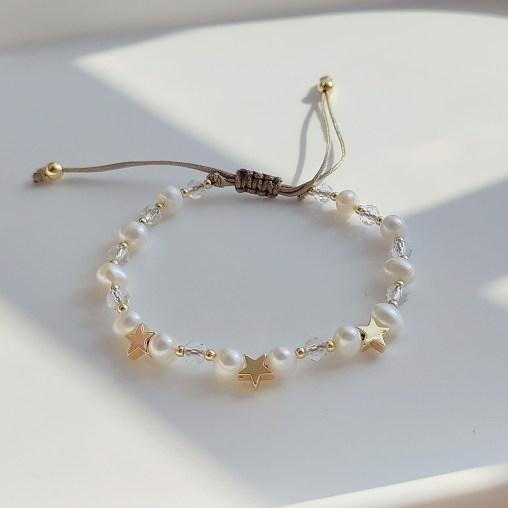 Retro Round Star Beaded soft clay Metal Pearl Womenu0027S Bracelets