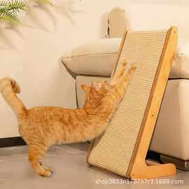 跨境木质猫抓板立式剑麻抓板家用沙发角落刮板L型挠抓垫猫咪玩具