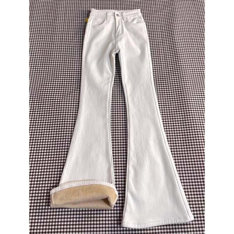 White Velvet Bootcut Jeans for Women 2025 Autumn and Winter New American High-Waist Slim Hot Girl Floor-Length Flared Pants