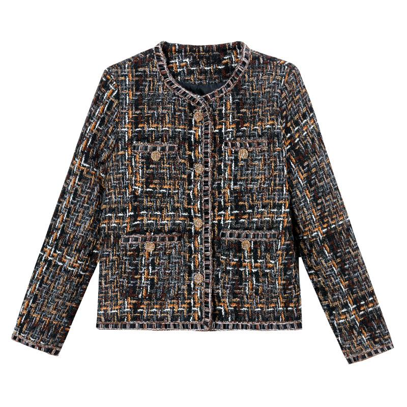 Áo khoác ngắn nữ phong cách Pháp cổ điển chất liệu tweed cao cấp — màu nâu