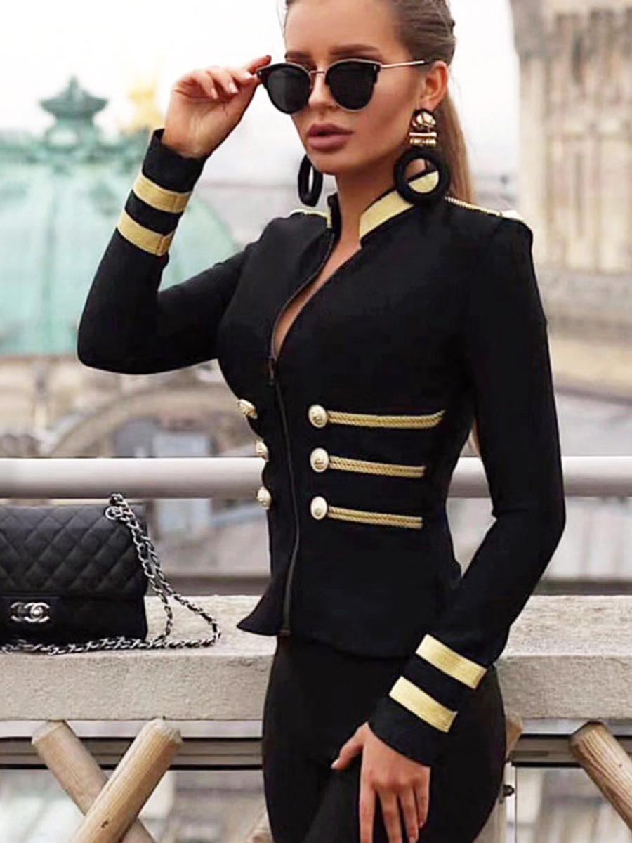 Saco Blazer Ajustado de Punto de Poliéster y Elastano con Cremallera para Fiestas