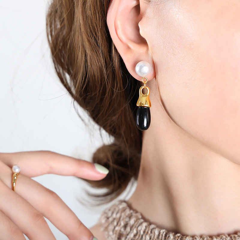 elegant glass earrings pearl stainless steel