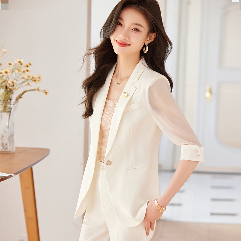 White Suit Jacket Women's Summer Thin Fashionable Casual Elegant Professional Wear High-end Suit for Small Men suit