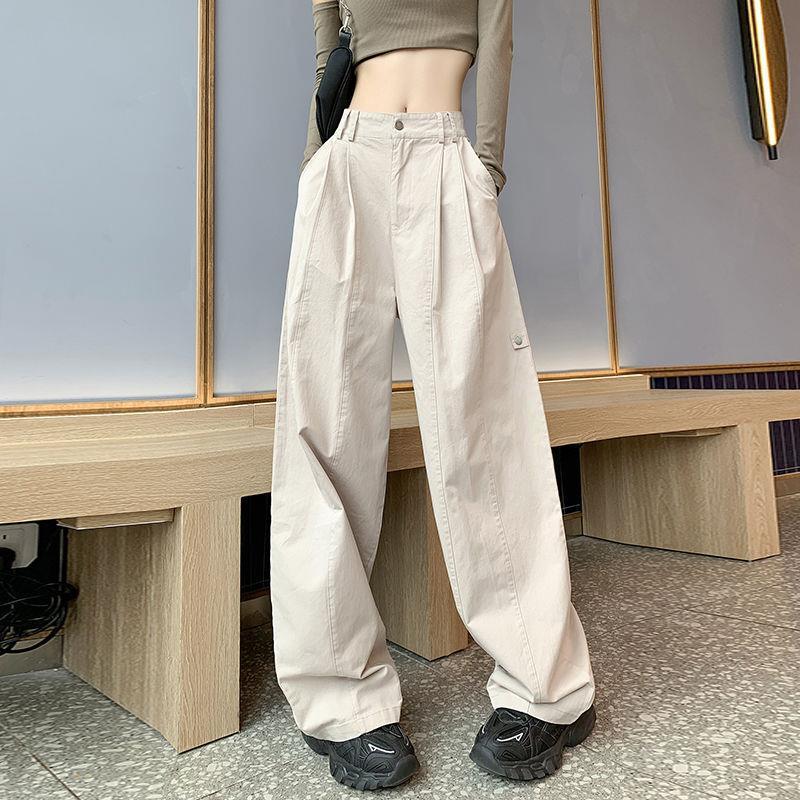 女款春秋季2025韩系纯色工装裤子新款气质高腰宽松休闲运动阔腿裤|undefined
