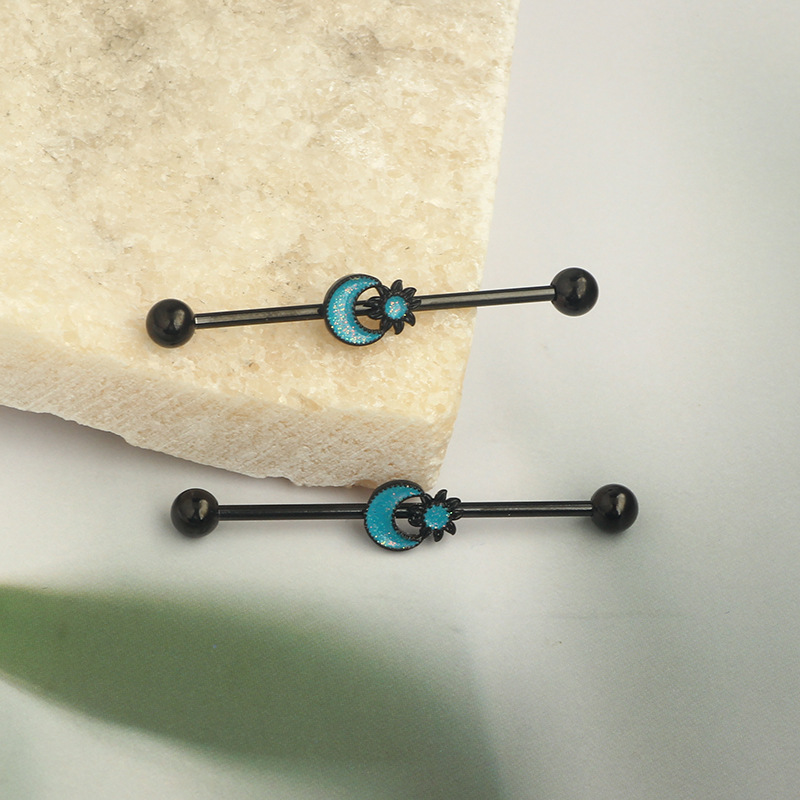 Butterfly Moon Ear Bar Piercing Earrings Zircon Stainless Steel Industrial Earrings detail image 10