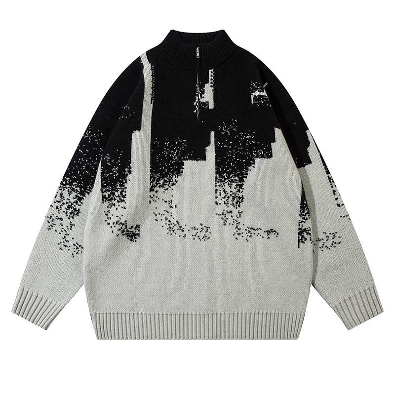 Herrenbekleidung Herbst und Winter Langarmpullover Street Trend Lockerer halboffener Kragen Trendige Strickoberteile für Herren und Damen_voghion.com