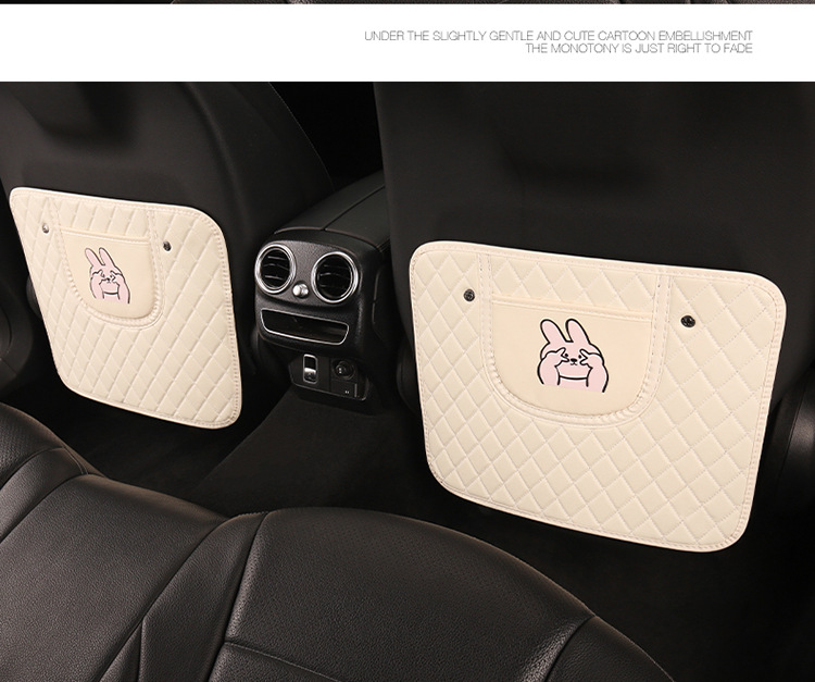 Cartoon Anti-Kick Pad for Car Seat Back, Rabbit and Dog Embroidered Anti-Kick Mat, Car Seat Cushion Cartoon