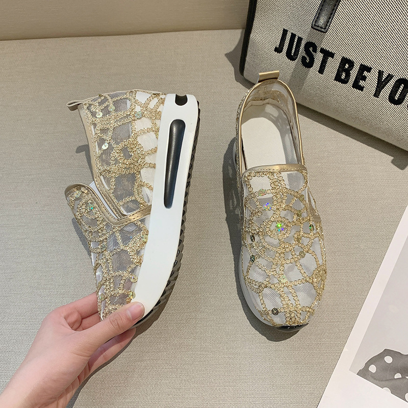 Άνοιξη και φθινόπωρο Pro Style Καλοκαιρινό Διχτυωτό Μονά Παπούτσια με σφήνα τακούνι με χοντρή σόλα σε χαμηλό τοπ, casual fashion εξωτερικά ενδύματα_voghion.com