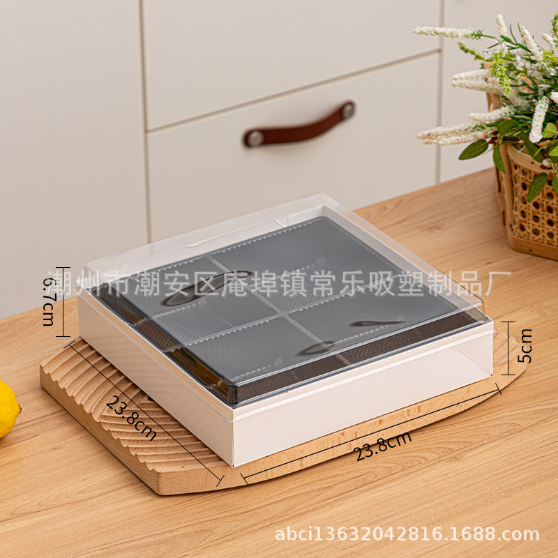 Caja de corte de fruta cuadrada sin plegables, tres cuadrados, cuatro cuadrados, nueve cuadrados de sushi salado, caja de embalaje de papel y plástico