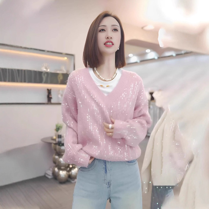 High-End Casual Sports Tops Spring and Autumn New Cute Round Neck Sweet Cool Style Long-Sleeved Pink Knitwear for Women