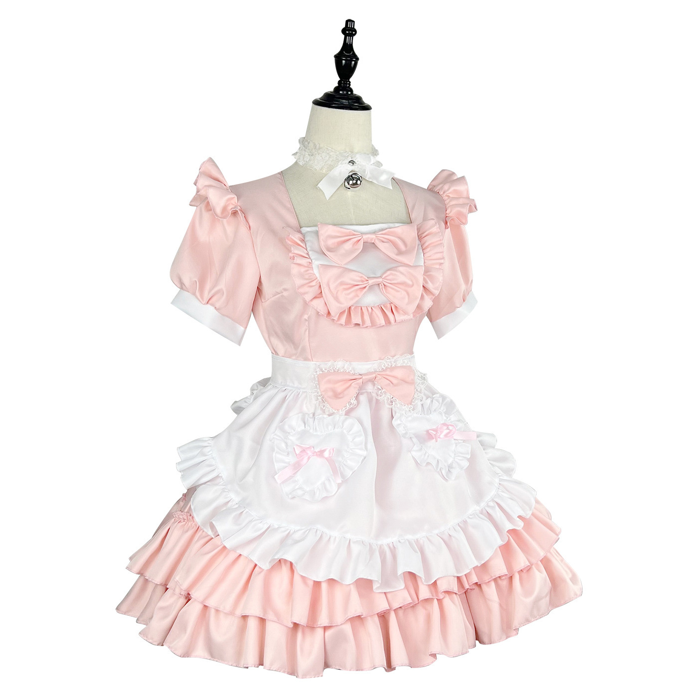thumbnail image 4 of Vestido de sirvienta de niña suave de estilo encantador para cosplay, uniforme de sirvienta rosa puro y lindo, 4 of 6