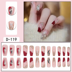 穿戴甲批發網紅碎鑽珍珠閃粉紅色美甲甲片成品指甲貼片果凍膠