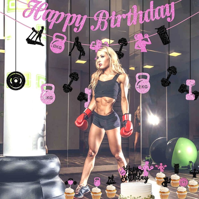 新款生日装饰布置健身拉旗 女生健身房生日派对装饰横幅蛋糕装饰|undefined