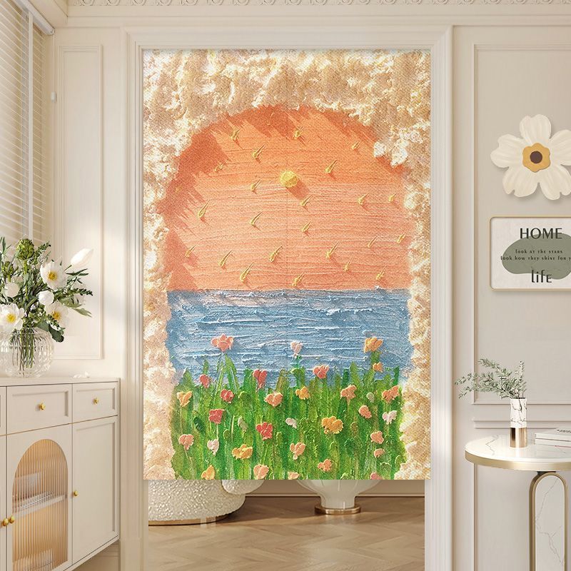 Oil Painting Bedroom Door Curtain Partition Curtain Anti-Privacy Popular Household Punch-Free Toilet Half-Shield Hanging Curtain Cloth Curtain