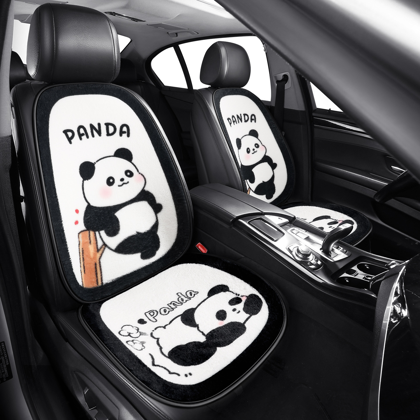 汽车坐垫冬季毛绒单片女神可爱卡通熊猫后排貂绒高级感主驾驶座垫