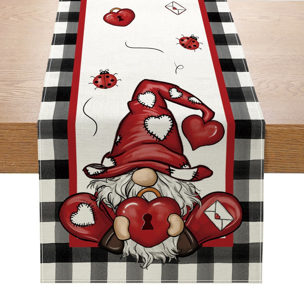 Caminos de mesa transfronterizos para el Día de San Valentín, decoración del hogar de Amazon, mantel de lino con estampado estilo nórdico para sala de estar y comedor
