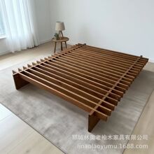 老榆木无床头榻榻米中古风实木床卧室单人双人原木悬浮排骨架床