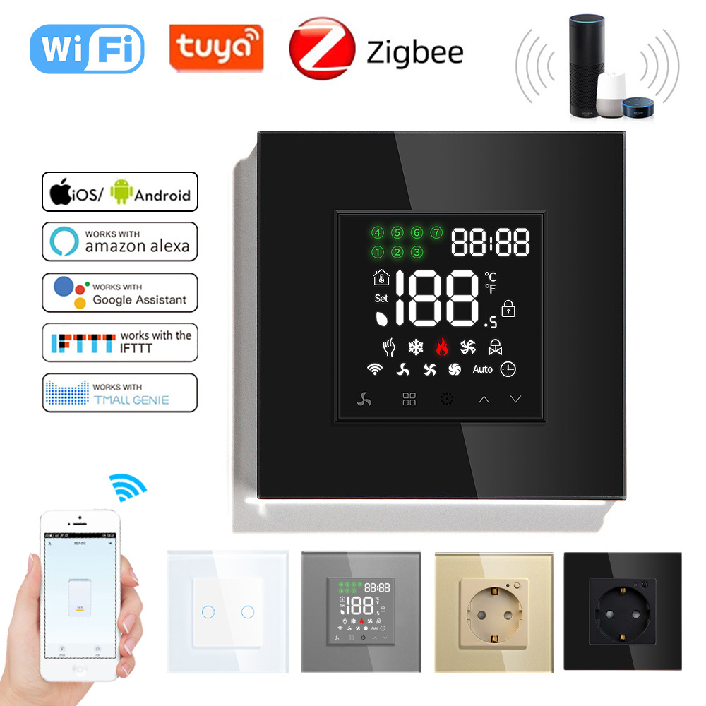 欧标外贸86型玻璃触摸WiFi涂鸦智能ZigBee智能空调温度温控开关