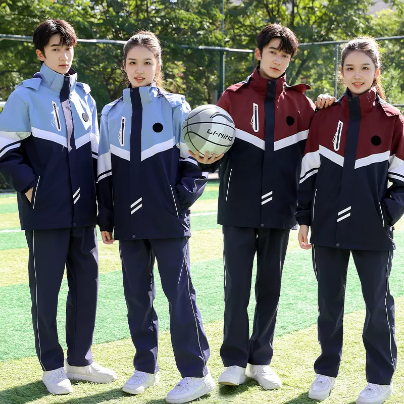秋冬校服冲锋衣三件套加厚套装中小学生学院风冬季高中初中生班服