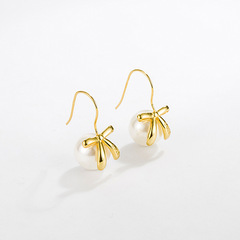 Korean 925 Pure Silver INS Minimalist Style Elegant Shell Pearl Butterfly Knot Earrings Hook Fashion Earrings for Women