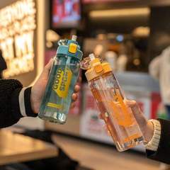 Long straw type water cup ins high-looking large capacity with lanyard and transparent plastic high temperature resistant water cup