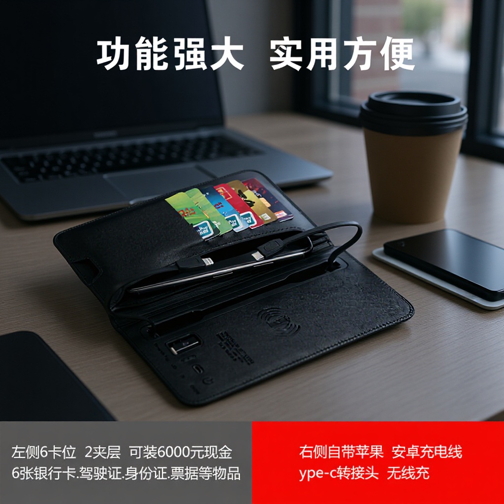 创意多功能移动电源收纳卡包 适配m5手账内页 无线充电钱包