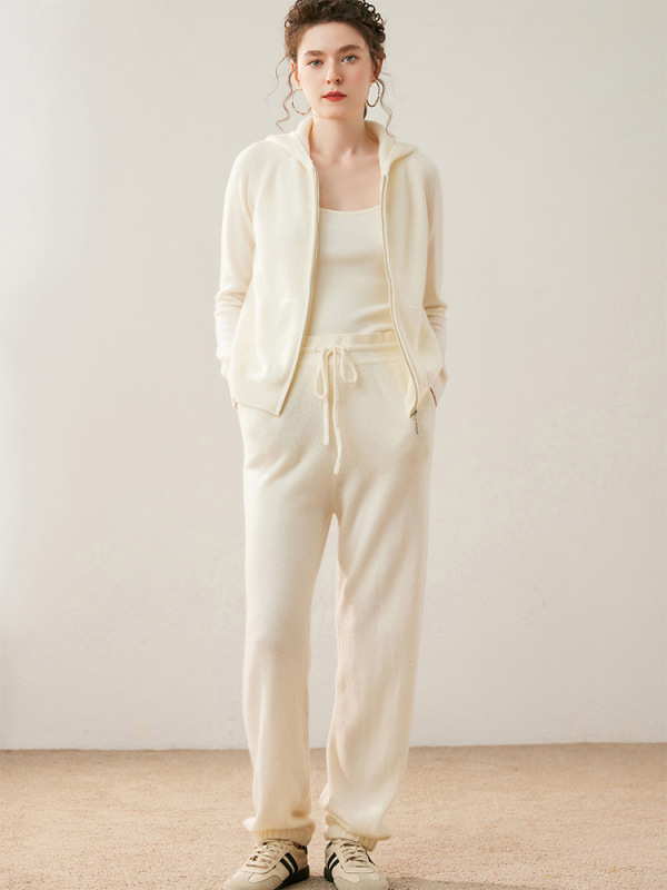 25 Autumn Style Hooded Versatile Zipper Knitted Cardigan Women's Loose Fashion Versatile Casual Cashmere Sports Suit