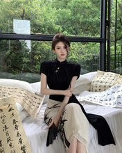 新中式国风短袖连衣裙女装夏季水墨画改良旗袍裙子感气质长裙