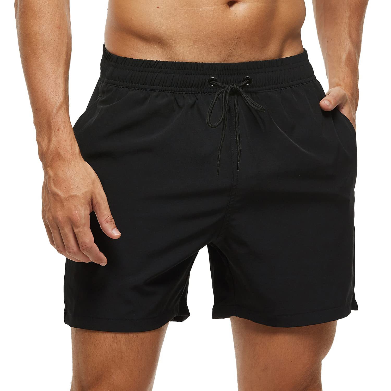 Cross Border wish Men's Solid Color Quad Casual Beach Shorts with Zipper Pocket and Mesh Lined Swim Trunks