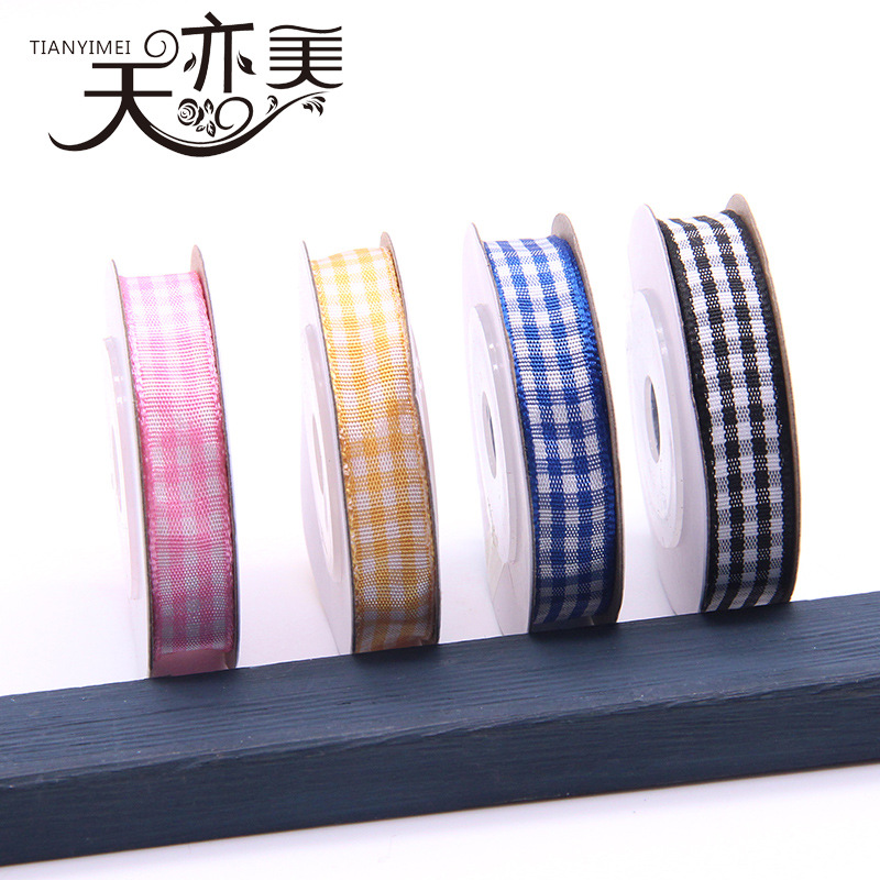Tianyi Mei suministra cinta escocesa transfronteriza 1cm cinta a cuadros pequeño rollo 5 yardas fábrica al por mayor